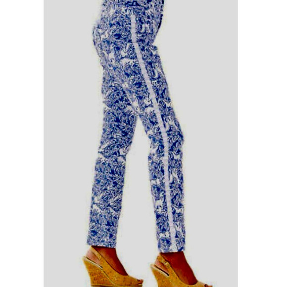 Lilly Pulitzer Kelly Skinny Ankle Dress Pants Coastal Blue White Fancy F… - Picture 1 of 16